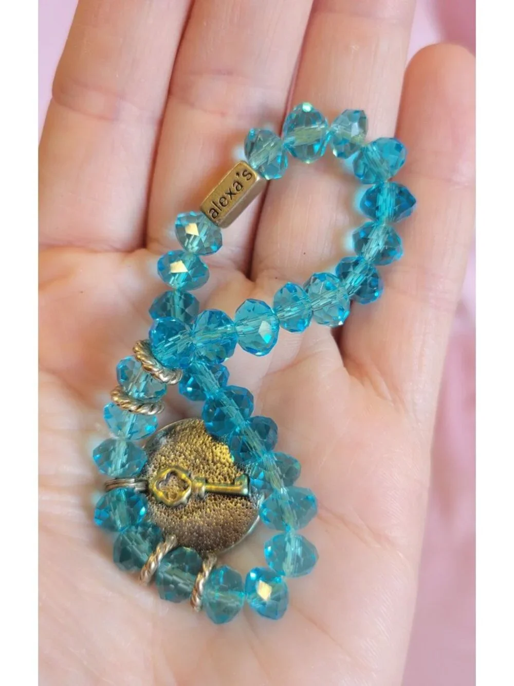 Bright Blue Plastic Faceted Beaded Charm Alexa's Stretch bracelet B1A